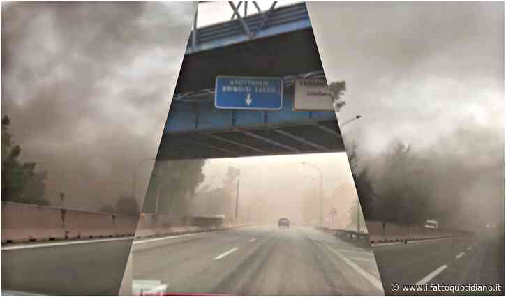 Una tromba d’aria alza le polveri dell’ex Ilva: tempesta di carbone sul quartiere tamburi di Taranto. Le immagini riprese da un’auto