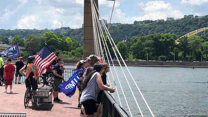 Pro-Trump Boaters And Anti-Trump Protesters Clash At The South Side Works