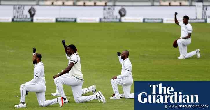England and West Indies players take a knee as Test cricket returns – video