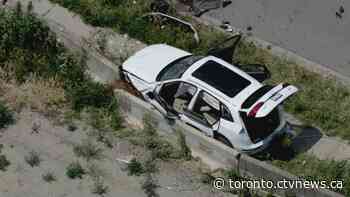 Two people dead after car flies off second-storey parking lot in Vaughan, Ont.