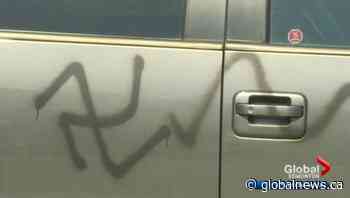 Vehicles vandalized with racist graffiti in southwest Edmonton