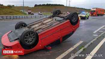 Lancashire driver walks away unhurt after flipping his Skoda