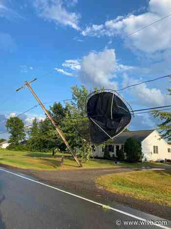 Trampoline gets stuck in power lines in Cambria