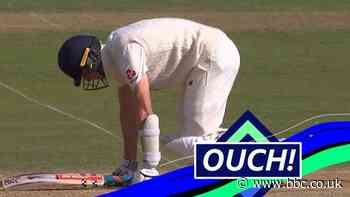 England v West Indies: Zak Crawley receives low blow after Kemar Roach delivery
