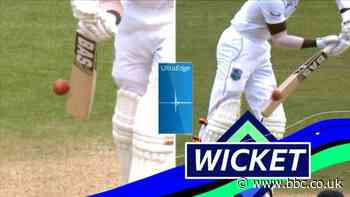 England v West Indies: Sharmarh Brooks edges behind for 39 off the bowling of James Anderson