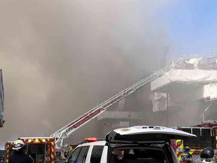 Firefighters battle blaze on navy ship at San Diego base