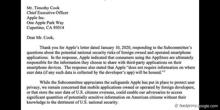 Apple and Google asked to warn users about ‘national security risks’ of apps