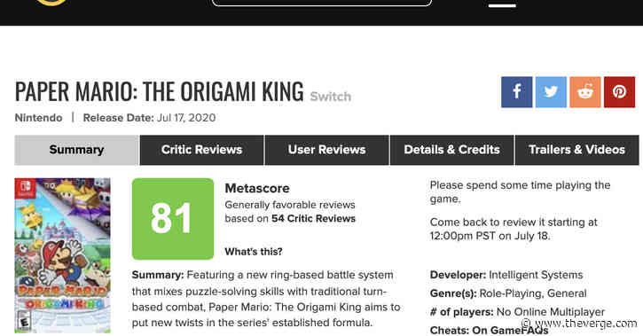 Metacritic stops letting you review games on the day they’re released