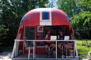 Canadian fans bring giant Bills helmet bar to their backyard