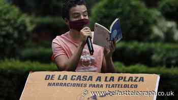 Storyteller entertains children in Mexico City apartment complex