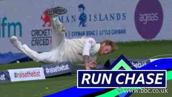 England v West Indies: Ben Stokes attempts to save boundary off his own bowling.