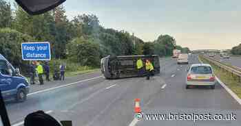 Van flips after crash on M5