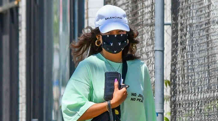 Vanessa Hudgens Wears an Oversized T-Shirt While Walking Her Dog Darla