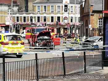 Pictures from Wandsworth crash that injured police officers