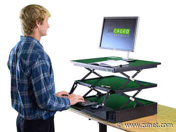 This electric height-adjustable standing desk converter is $50 off