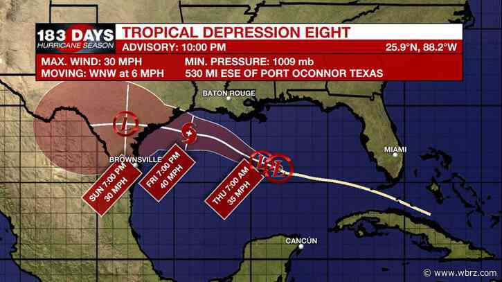 Tropical Depression Eight forms in Gulf, no changes to local forecast