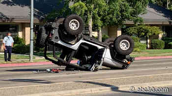 Jeep overturns after crash involving FAX bus in northwest Fresno
