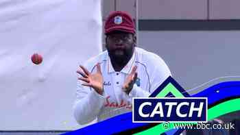England v West Indies: Rahkeem Cornwall takes a superb catch to dismiss Rory Burns