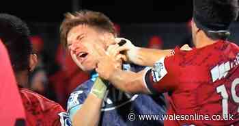 Jordie Barrett left with bloodied face after punch-up in dying moments of match