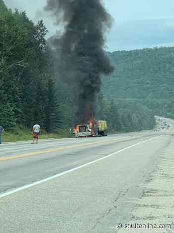 Transport Burst Into Flames on Highway 17 Near Pancake Bay