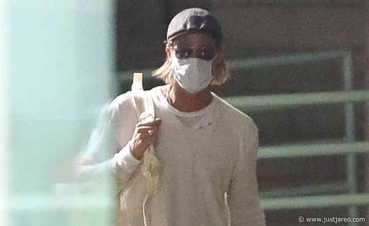 Brad Pitt Wears His Mask During a Stop at Office Building