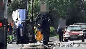 Man in hospital after car turned on its side in Ballymoney crash