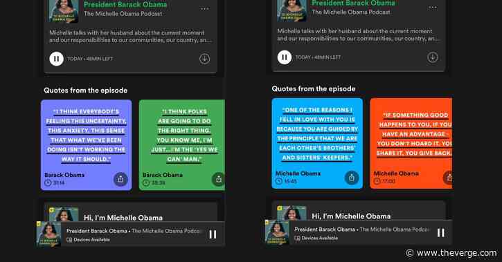 Spotify tests visual quote cards for The Michelle Obama Podcast