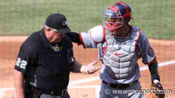MLB umpire Joe West temporarily leaves Blue Jays-Nationals game after getting hit in head with bat