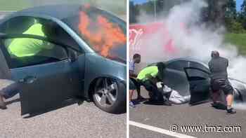 Man Trapped in Burning Car Saved by Good Samaritan at Last Second