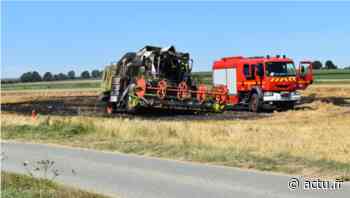 Près d'Arras, une moissonneuse batteuse prend feu : l'incendie se propage à un champ - actu.fr