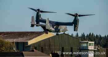 Pictures capturing a US Air Force Osprey flying over and landing in Wales