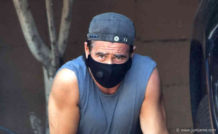 Colin Farrell's Muscles Are on Display While Adding Air to His Tires