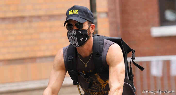Justin Theroux Shows Off His Muscles While on a Bike Ride