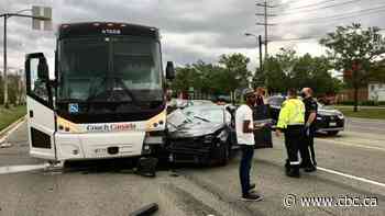 Woman, child seriously injured after crash involving a coach bus in North York
