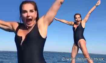 Brooke Shields, 55, jumps off a boat in a bathing suit