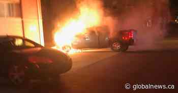 Truck on fire in downtown Saskatoon results in $15K in damages - Globalnews.ca