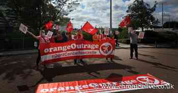 easyJet workers protest outside Newcastle Airport over proposals to close base