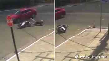 Moped Rider Hit by Car Falls Straight into Storm Drain, Worst Luck Ever