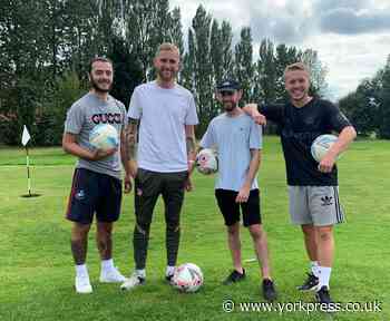 Premier League football star Oli McBurnie enjoys a game of footgolf in York village