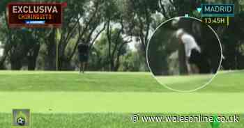 Gareth Bale plastered over Spanish TV playing golf while team-mates play City