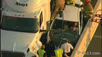 HOUSTON TRAFFIC: 18-wheeler crashes and pins woman inside car against wall on Highway 99 - KTRK-TV