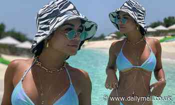 Vanessa Hudgens sets pulses racing in a pale blue bikini during beach break in Turks and Caicos
