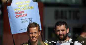 Soldier walking 700 miles barefoot for ill daughter arrives in Tyneside