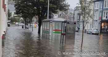 Flash flooding hits Aberystwyth and leaves roads and pavements underwater