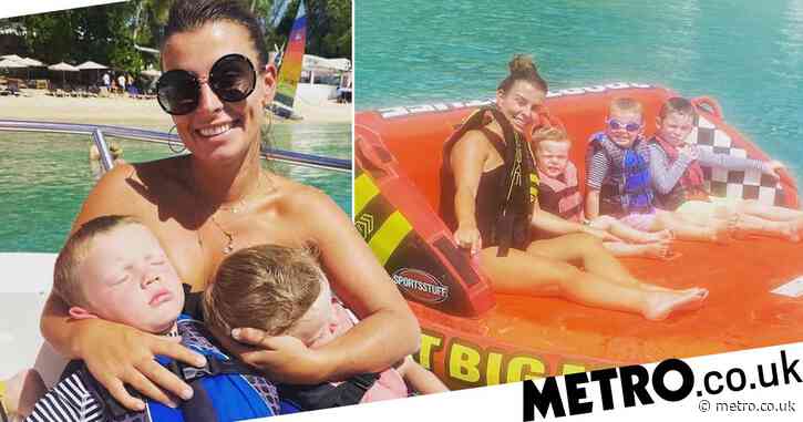 Coleen Rooney has her hands full with very sleepy kids after fun day out on the water in Barbados