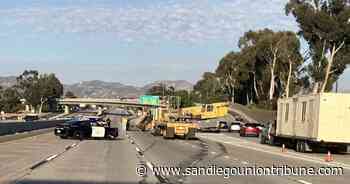 All east I-8 lanes shut down in El Cajon after big rig hauling crane overturns