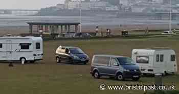 Several caravans set up camp on Weston-super-Mare seafront