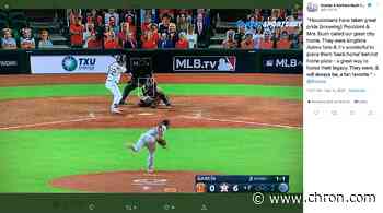 Is Bush 41’s cutout behind home plate wearing Astros socks?