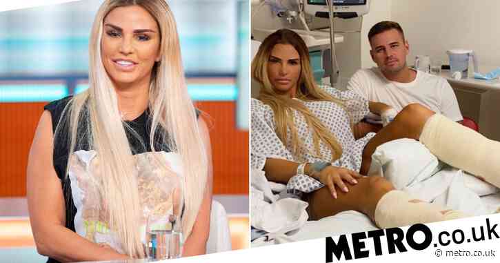 Katie Price shares hospital snap with boyfriend Carl Woods after gruelling six-hour surgery on broken feet