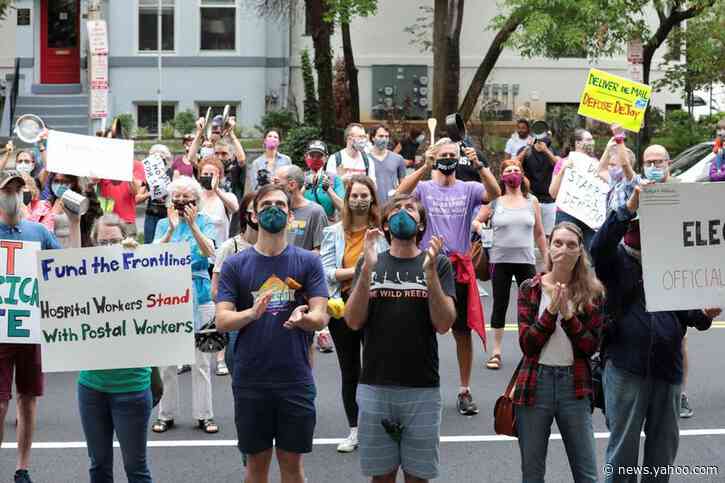 Protesters slam U.S. postmaster outside his home amid mail-in worries